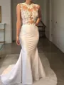 Trumpet/Mermaid Scoop Sleeveless Court Train Satin Curvaceous Wedding Dress With Applique