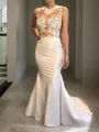 Trumpet/Mermaid Scoop Sleeveless Court Train Satin Curvaceous Wedding Dress With Applique