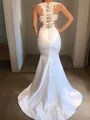 Trumpet/Mermaid Scoop Sleeveless Court Train Satin Curvaceous Wedding Dress With Applique