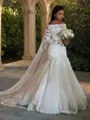 Trumpet/Mermaid Off-the-Shoulder Alluring Long Sleeves Sweep Train Tulle Wedding Dress With Lace