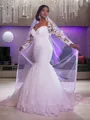 Trumpet/Mermaid Sweetheart Long Sleeves Sweep Train Elegant Tulle Wedding Dress With Applique