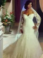 Trumpet/Mermaid Sweetheart Long Sleeves Sweep Train Elegant Tulle Wedding Dress With Applique
