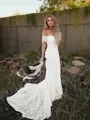 Trumpet/Mermaid Off-the-Shoulder Short Sleeves Court Train Lace Sophisticated Wedding Dress With Applique