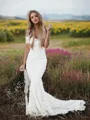 Trumpet/Mermaid Off-the-Shoulder Short Sleeves Court Train Lace Sophisticated Wedding Dress With Applique