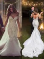 Trumpet/Mermaid Glamorous Off-the-Shoulder Sleeveless Chapel Train Tulle Wedding Dress