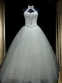 Ball-Gown Princess Halter Sleeveless Glam Floor-Length Tulle Wedding Dress With Beading