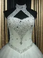 Ball-Gown Princess Halter Sleeveless Glam Floor-Length Tulle Wedding Dress With Beading