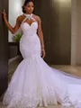 Trumpet/Mermaid Halter Sleeveless Sweep Train Sensual Tulle Wedding Dress