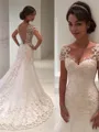 Trumpet/Mermaid Sweetheart Short Sleeves Court Train Open Back Lace Flair Wedding Dress