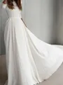 A-line Pretty Scoop 3/4 Sleeves Floor-Length Stretch Crepe Wedding Dress With Ruffles