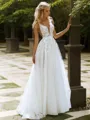 A-line Princess V-Neck Sleeveless Sweep Train Exquisite Tulle Wedding Dress