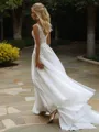 A-line Princess V-Neck Sleeveless Sweep Train Exquisite Tulle Wedding Dress