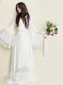 A-line V-Neck Long Sleeves Sweep Train Chiffon Dazzling Wedding Dress With Sash