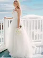 Ball-Gown Princess Opulent Sweetheart Sleeveless Sweep Train Tulle Wedding Dress