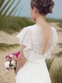A-line V-Neck Short Sleeves Flattering Floor-Length Chiffon Wedding Dress With Ruched