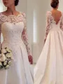 Ball-Gown Scoop Long Sleeves Court Train Majestic Satin Wedding Dress With Lace