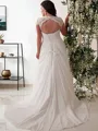 Classic Empire Sweetheart Short Sleeves Sweep Train Chiffon Wedding Dress With Lace