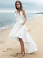 A-line Spaghetti Straps Sleeveless Asymmetrical Elegant Satin Wedding Dress With Ruched