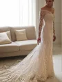 Sheath/Column Off-the-Shoulder Long Sleeves Court Train Glamourous Lace Wedding Dress