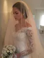 Sheath/Column Off-the-Shoulder Long Sleeves Court Train Glamourous Lace Wedding Dress