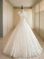 Ball-Gown Princess Off-the-Shoulder 1/2 Sleeves Floor-Length Tulle Glamorous Wedding Dress With Applique