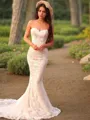 Trumpet/Mermaid Sweetheart Sleeveless Exquisite Sweep Train Lace Wedding Dress With Applique