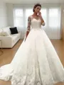 Ball-Gown Princess Bateau 3/4 Sleeves Court Train Tulle Ethereal Wedding Dress