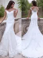 Graceful Trumpet/Mermaid Off-the-Shoulder Sleeveless Sweep Train Tulle Wedding Dress With Applique