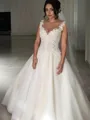 Ball-Gown Princess Breathtaking V-Neck Sleeveless Court Train Tulle Wedding Dress With Applique
