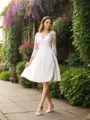 A-line V-Neck 3/4 Sleeves Beautiful Knee-Length Chiffon Wedding Dress