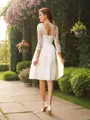 A-line V-Neck 3/4 Sleeves Beautiful Knee-Length Chiffon Wedding Dress