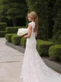Sheath/Column V-Neck Short Sleeves Court Train Lace Dreamy Wedding Dress With Applique