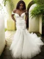 Head-turning Trumpet/Mermaid Off-the-Shoulder Sleeveless Sweep Train Tulle Wedding Dress With Applique