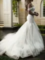 Head-turning Trumpet/Mermaid Off-the-Shoulder Sleeveless Sweep Train Tulle Wedding Dress With Applique