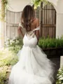 Head-turning Trumpet/Mermaid Off-the-Shoulder Sleeveless Sweep Train Tulle Wedding Dress With Applique