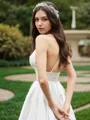 A-line V-Neck Sleeveless Tea-Length Satin Balanced Wedding Dress With Ruffles