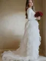 A-line Princess Scoop Long Sleeves Elegant Sweep Train Tulle Wedding Dress With Ruffles