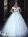 Ball-Gown Princess Off-the-Shoulder Gorgeous Sleeveless Floor-Length Tulle Wedding Dress With Lace