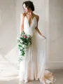A-line Spaghetti Straps Sleeveless Sweep Train Chiffon Trendy Wedding Dress With Ruffles