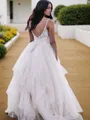 Fashion A-line Princess V-Neck Sleeveless Floor-Length Tulle Wedding Dress With Ruched