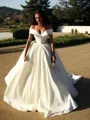 Ball-Gown Off-the-Shoulder Sleeveless Pretty Sweep Train Satin Wedding Dress