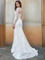 Trumpet/Mermaid Scoop Curvaceous Long Sleeves Sweep Train Tulle Wedding Dress With Applique