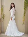Trumpet/Mermaid Scoop Curvaceous Long Sleeves Sweep Train Tulle Wedding Dress With Applique