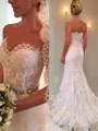 Sheath/Column Sweetheart Sleeveless Sweep Train Perfect Lace Wedding Dress With Beading
