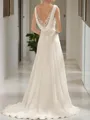 Empire V-Neck Sleeveless Sweep Train Luxurious Chiffon Wedding Dress With Lace