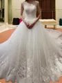Ball-Gown Princess Opulent Bateau Sleeveless Chapel Train Tulle Wedding Dress With Applique