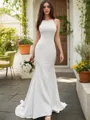 Trumpet/Mermaid Scoop Glamorous Sleeveless Sweep Train Stretch Crepe Wedding Dress With Ruched