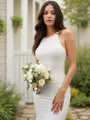 Trumpet/Mermaid Scoop Glamorous Sleeveless Sweep Train Stretch Crepe Wedding Dress With Ruched