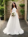 A-line Princess Off-the-Shoulder Sleeveless Chapel Train Charming Tulle Wedding Dress With Applique