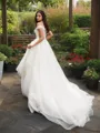 A-line Princess Off-the-Shoulder Sleeveless Chapel Train Charming Tulle Wedding Dress With Applique